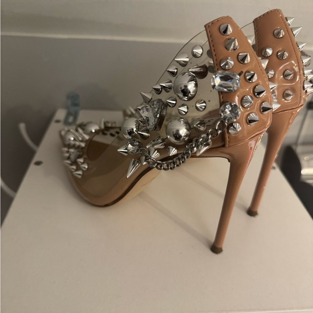 Steve Madden Metallic and Nude Studded Heels - Picture 3 of 6